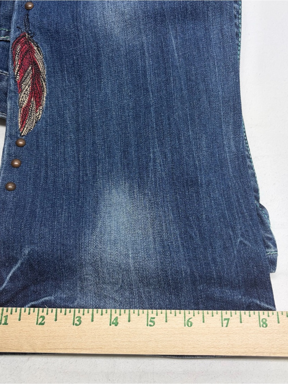 Cowgirl Tuff Bootcut Jeans Blue Feather Embroidered Western Rodeo W28 L32 JBVWGS - Picture 15 of 16